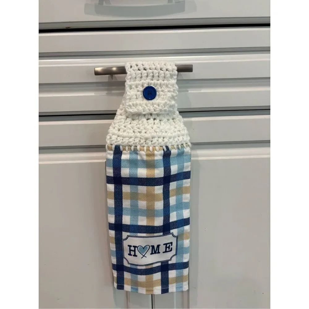 Crochet Top Kitchen Towel-Home-plaid pattern-white topper